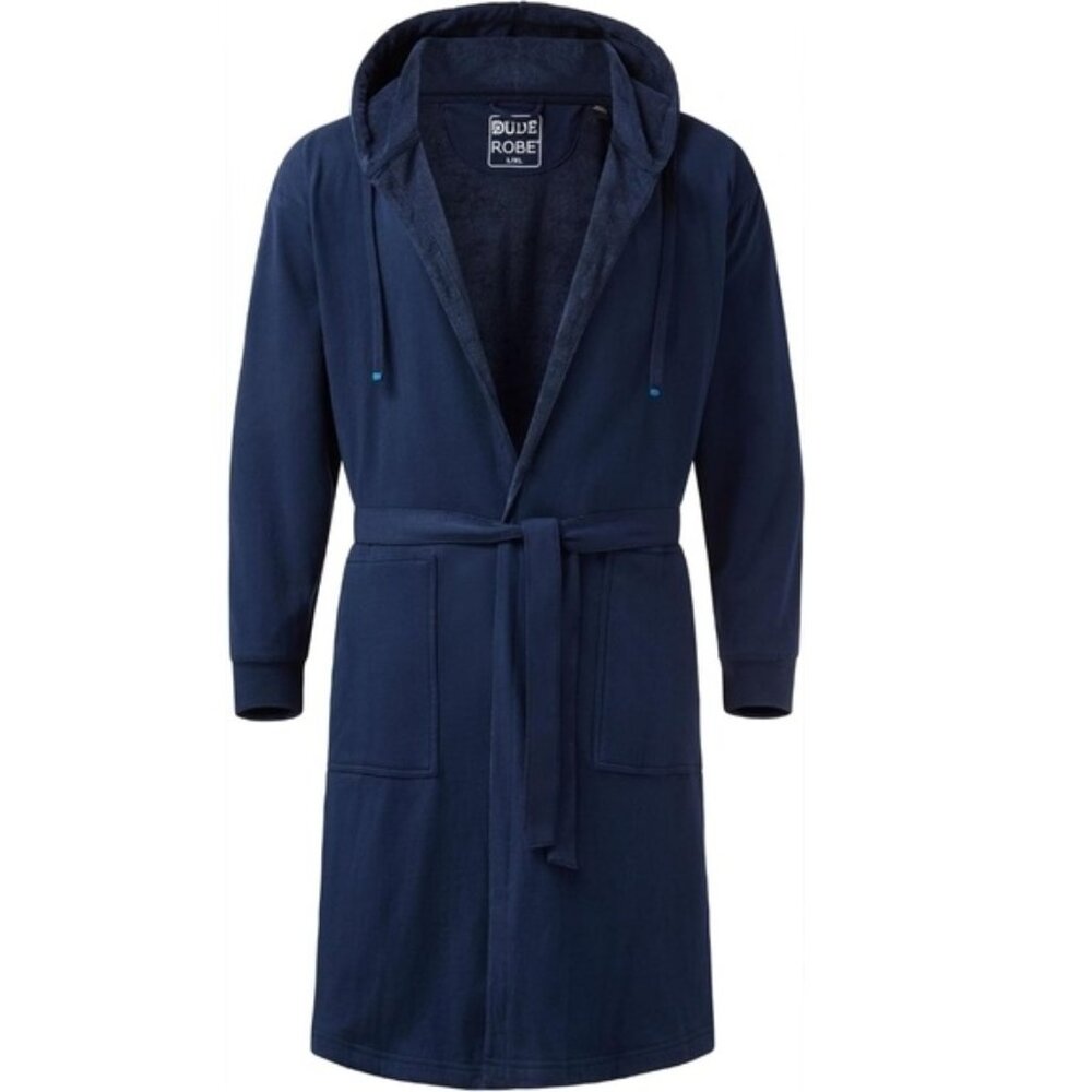 Dude Robe Navy Hooded Double Lined Robe - Picture 2 of 16